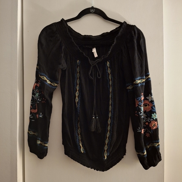 Xhilaration Tops - Xhilaration Black Embellished Tie Front Blouse